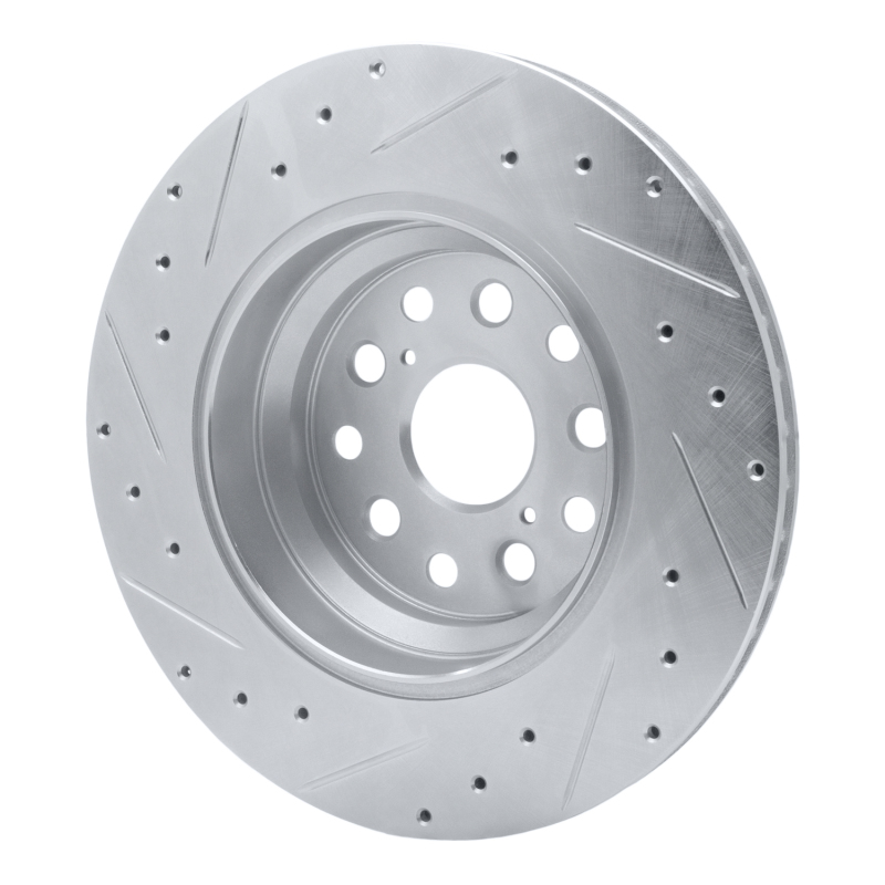 Lexus LS460 Brake Rotor (1) - Right Rear - R1 Concepts - Drilled & Slotted - Silver - `07-`17